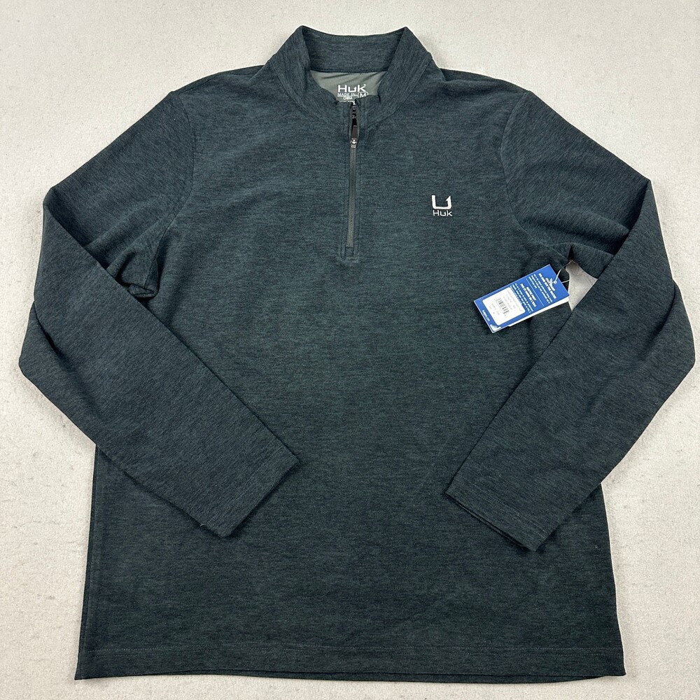 Huk Sweater Men M Grey Charcoal 1/4 Zip Leeward Fleece Pullover Performance
